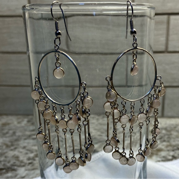 Earrings Chandelier Sterling Silver with Rose Quartz - Picture 2 of 5